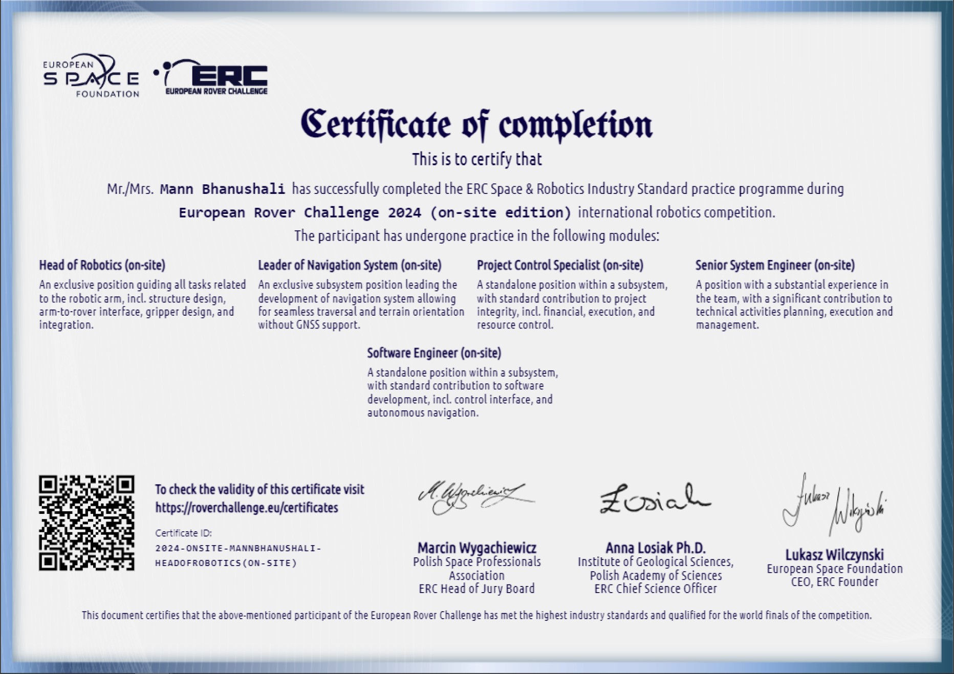 ERC Certificate